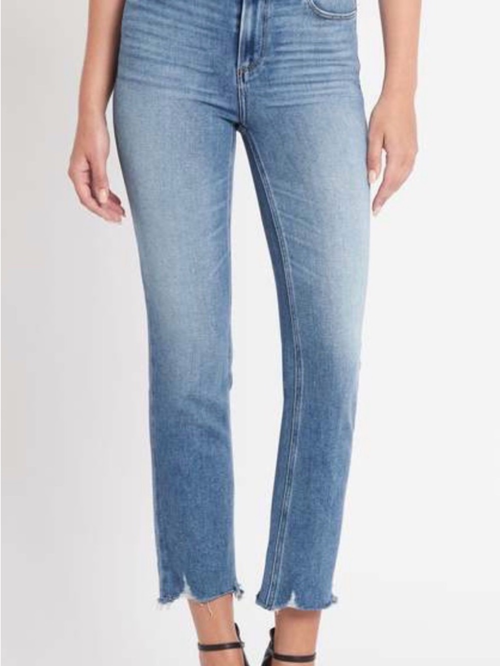PAIGE Denim CINDY Mel Destroyed Raw Hem High Rise Straight Leg Jeans Blue sz.29
